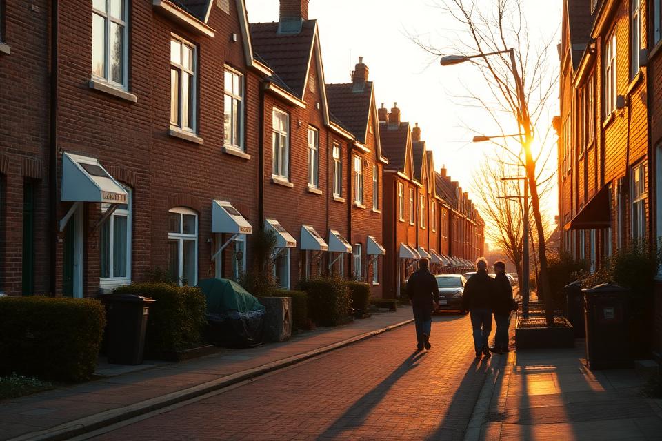 Buurtbewoners in een Nederlandse woonstraat bij zonsondergang
